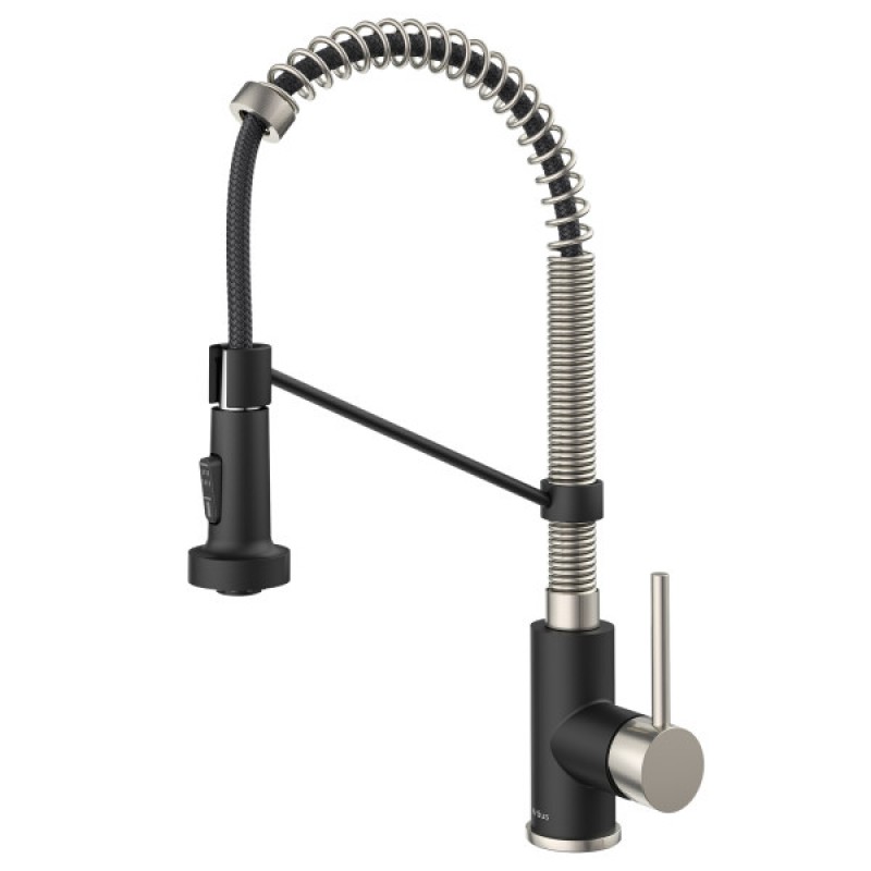 Bolden Commercial Style 2-Function Single Handle Pull Down Kitchen Faucet in Stainless Steel / Matte Black