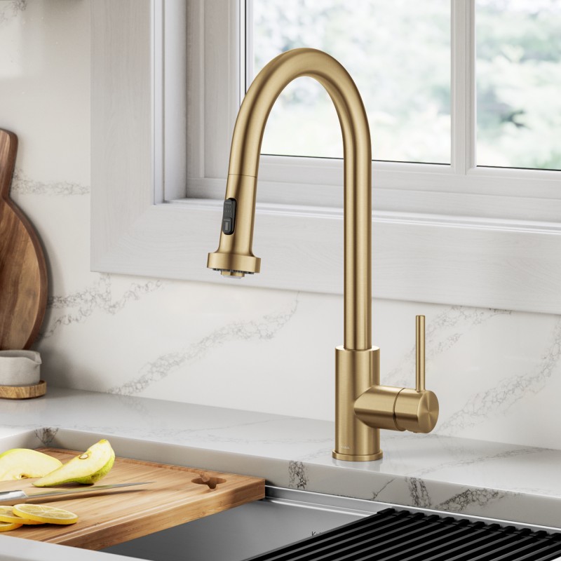 Bolden 2-Function Single Handle Pull Down Kitchen Faucet in Spot-Free Brushed Brass