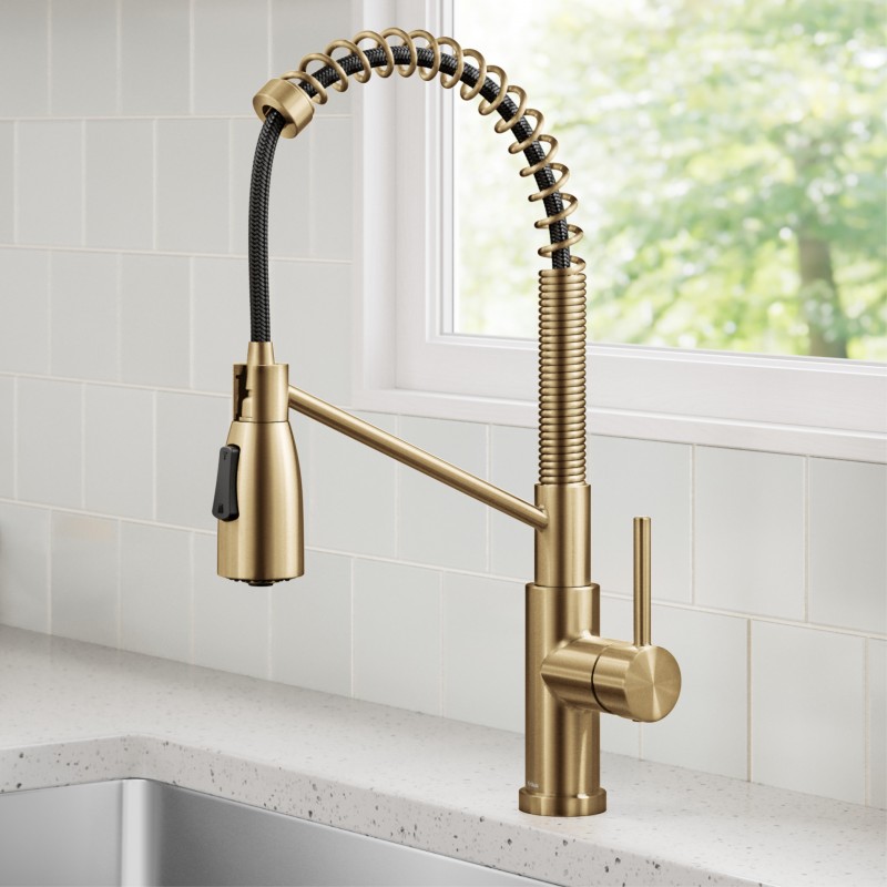 Coda™ Commercial Style 2-Function Single Handle Pull Down Kitchen Faucet in Spot-Free Brushed Brass