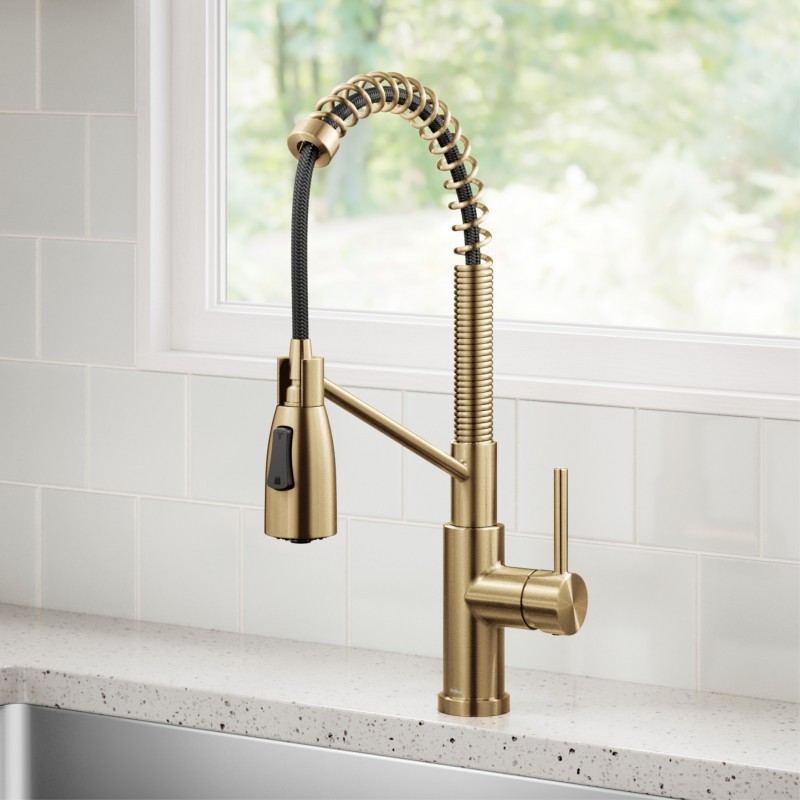 Coda™ Commercial Style 2-Function Single Handle Pull Down Kitchen Faucet in Spot-Free Brushed Brass