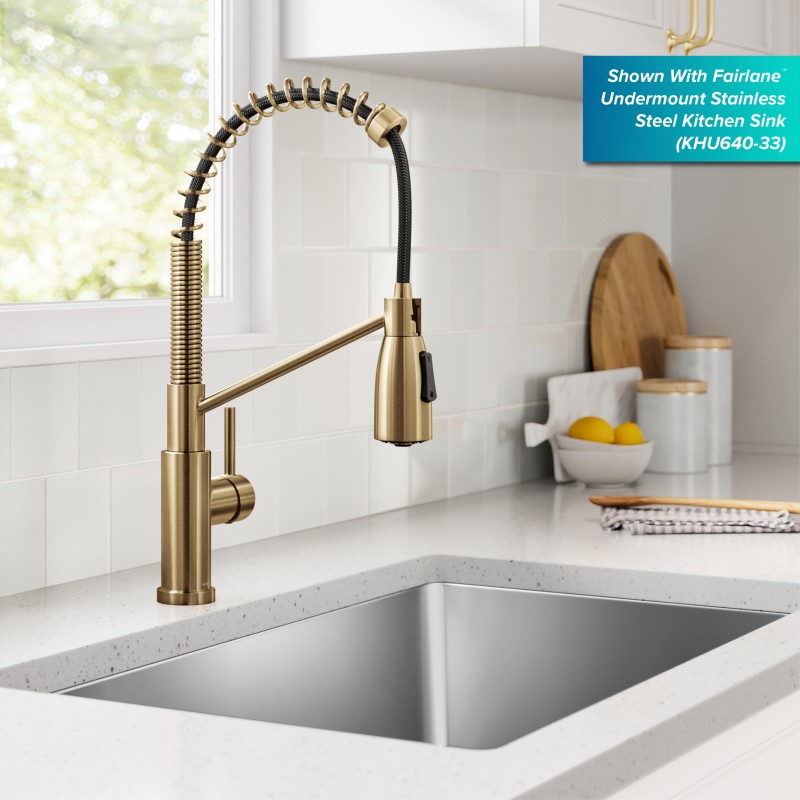 Coda™ Commercial Style 2-Function Single Handle Pull Down Kitchen Faucet in Spot-Free Brushed Brass