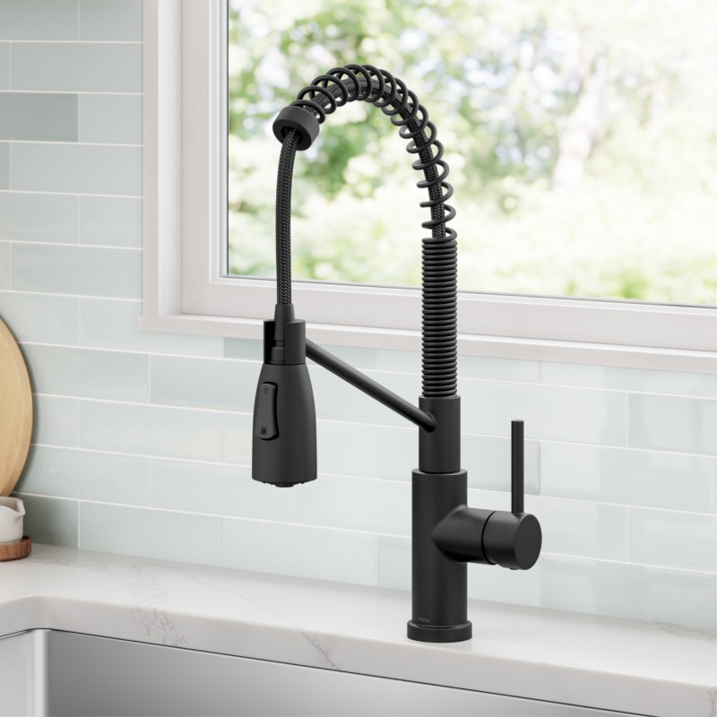 Coda™ Commercial Style 2-Function Single Handle Pull Down Kitchen Faucet in Matte Black