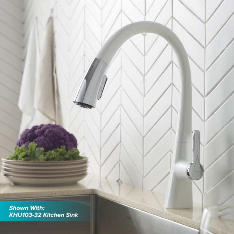 Nolen Single Handle Pull-Down Kitchen Faucet in Chrome/White