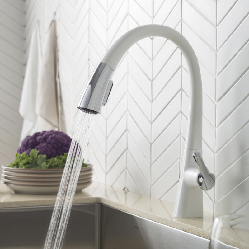 Nolen Single Handle Pull-Down Kitchen Faucet in Chrome/White