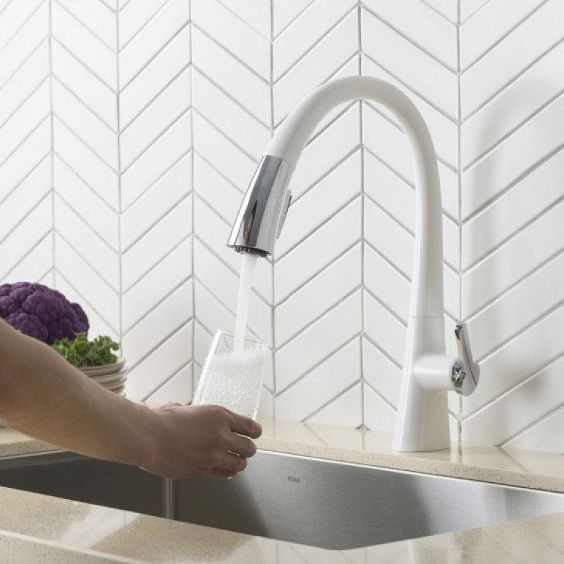 Nolen Single Handle Pull-Down Kitchen Faucet in Chrome/White