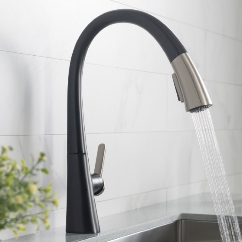 Nolen Single Handle Pull-Down Kitchen Faucet in Spot Free Stainless Steel/Matte Black