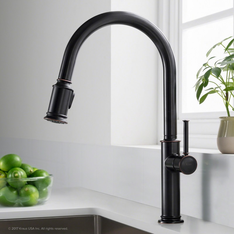 Sellette™ Single Handle Pull Down Kitchen Faucet and Deck Plate in Oil Rubbed Bronze Finish