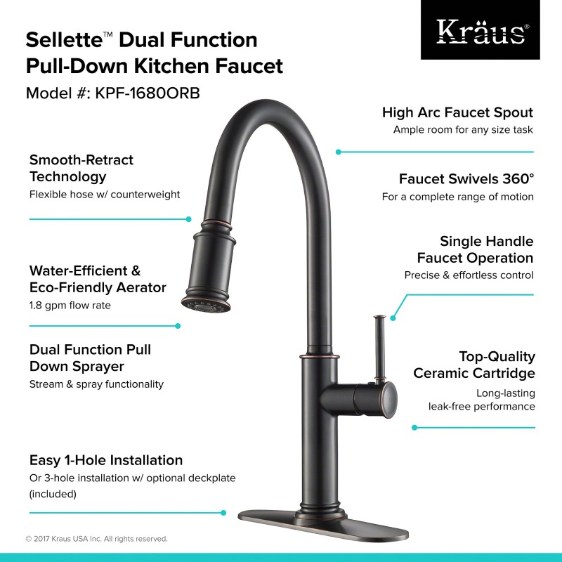 Sellette™ Single Handle Pull Down Kitchen Faucet and Deck Plate in Oil Rubbed Bronze Finish