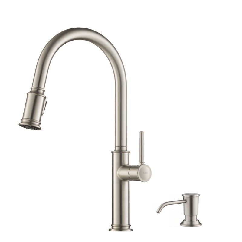 Sellette™ Single Handle Pull Down Kitchen Faucet with Deck Plate and Soap Dispenser in all-Brite™ Spot Free Stainless Steel Finish