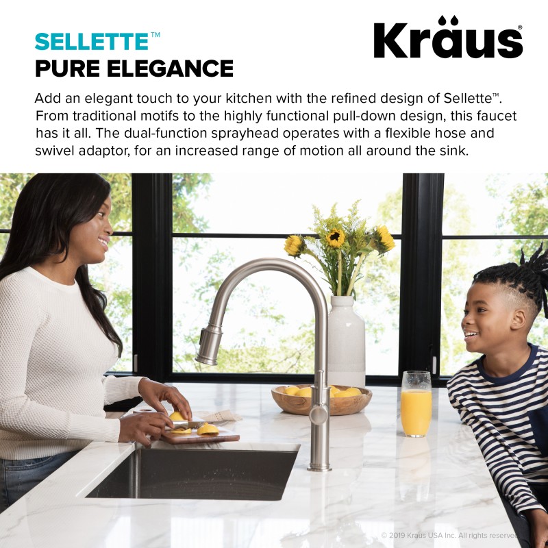 Sellette™ Single Handle Pull Down Kitchen Faucet with Deck Plate and Soap Dispenser in all-Brite™ Spot Free Stainless Steel Finish