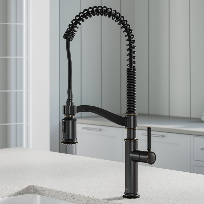 Sellette™ Commercial Style Pull-Down Kitchen Faucet and Deck Plate in Oil Rubbed Bronze