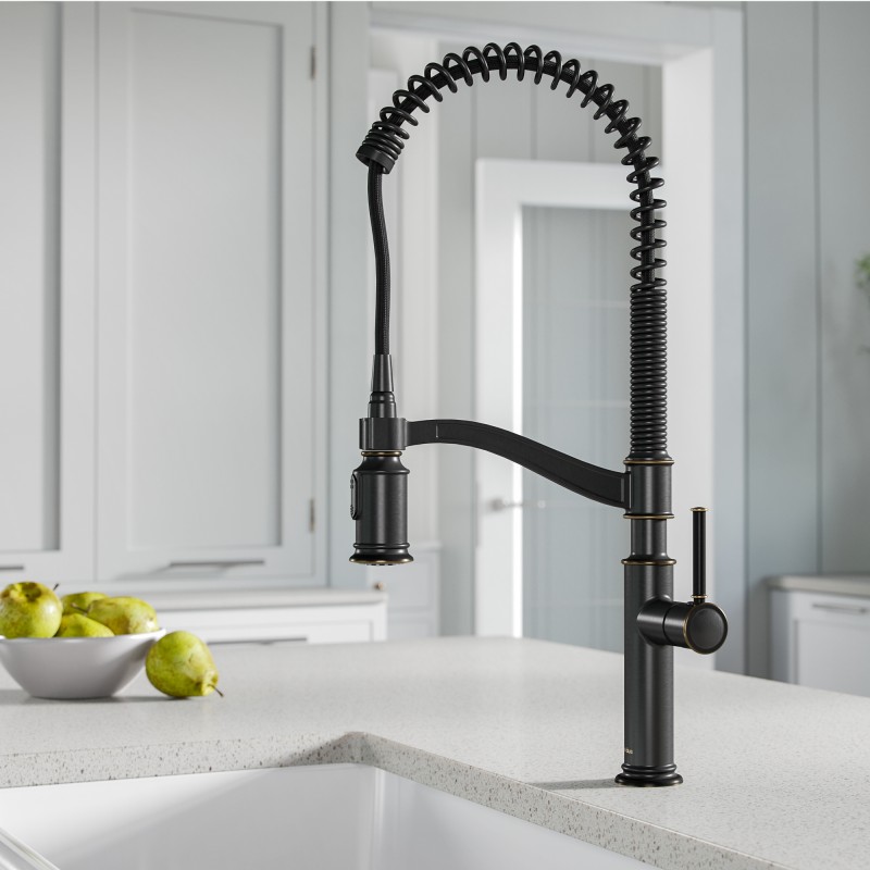 Sellette™ Commercial Style Pull-Down Kitchen Faucet and Deck Plate in Oil Rubbed Bronze