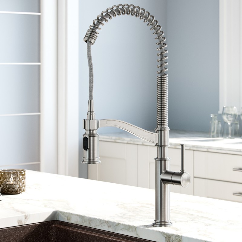 Sellette™ Commercial Style Pull-Down Kitchen Faucet with Deck Plate in Spot Free Stainless Steel