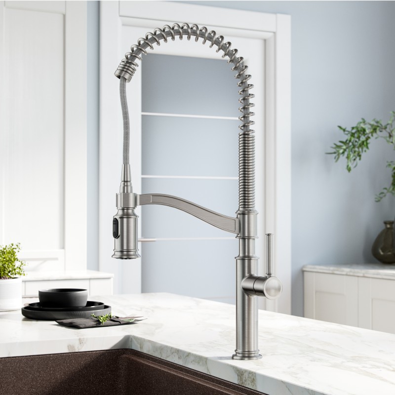 Sellette™ Commercial Style Pull-Down Kitchen Faucet with Deck Plate in Spot Free Stainless Steel