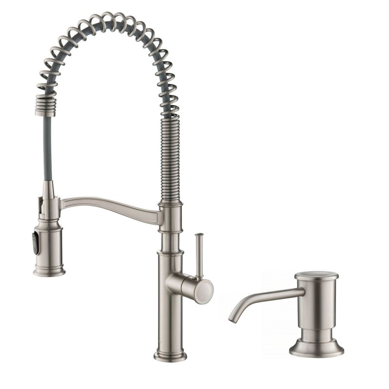 Sellette™ Commercial Style Pull-Down Kitchen Faucet with Deck Plate and Soap Dispenser in Spot Free Stainless Steel