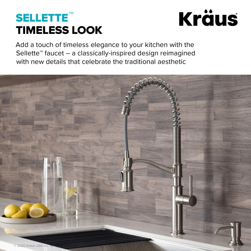 Sellette™ Commercial Style Pull-Down Kitchen Faucet with Deck Plate and Soap Dispenser in Spot Free Stainless Steel