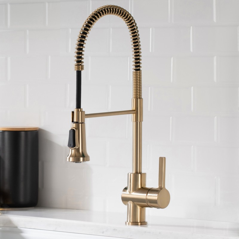 Britt™ Commercial Style Kitchen Faucet and Purita™ Water Filter Faucet Combo in Spot Free Antique Champagne Bronze