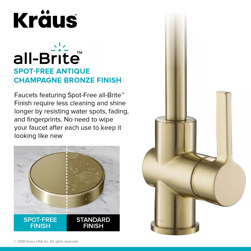 Britt™ Commercial Style Kitchen Faucet and Purita™ Water Filter Faucet Combo in Spot Free Antique Champagne Bronze