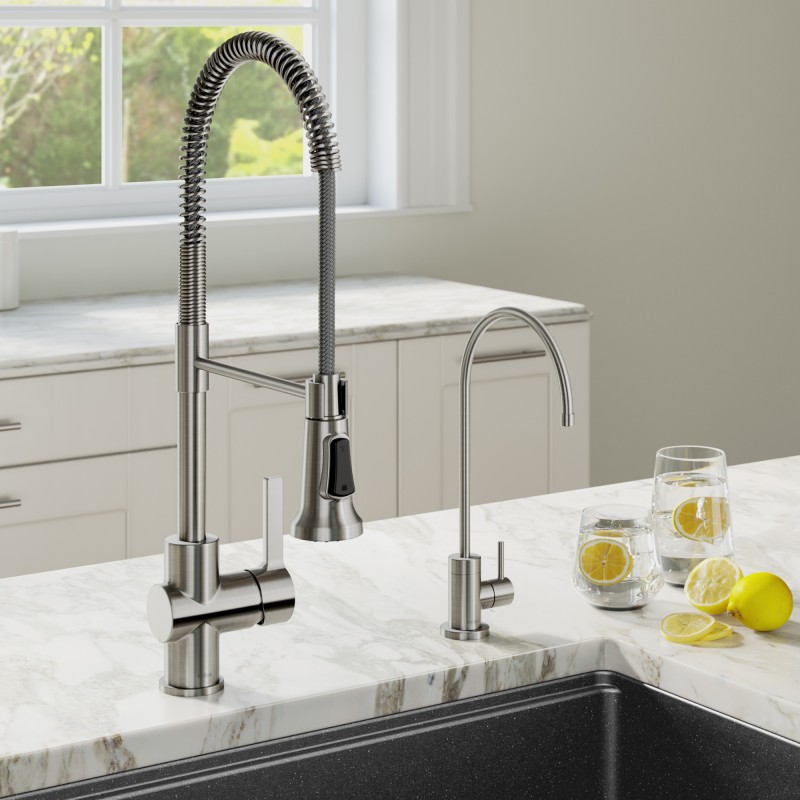 Britt™ Commercial Style Kitchen Faucet and Purita™ Water Filter Faucet Combo in Spot Free Stainless Steel
