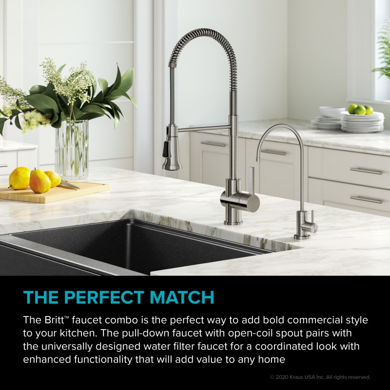 Britt™ Commercial Style Kitchen Faucet and Purita™ Water Filter Faucet Combo in Spot Free Stainless Steel