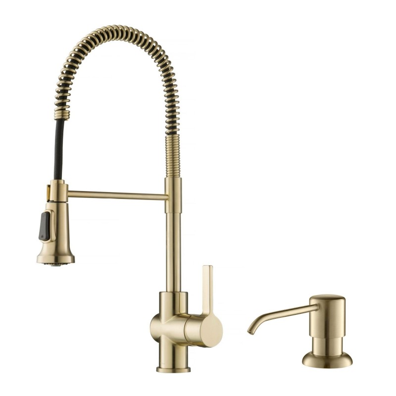 Britt™ Single Handle Commercial Kitchen Faucet with Deck Plate and Soap Dispenser in Spot Free Antique Champagne Bronze Finish