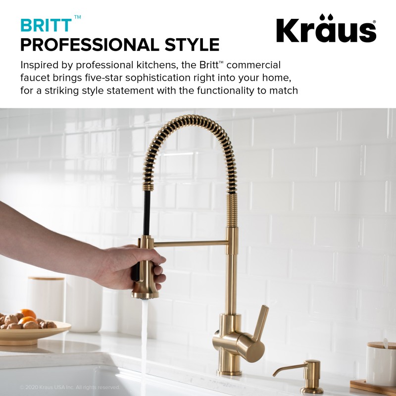 Britt™ Single Handle Commercial Kitchen Faucet with Deck Plate and Soap Dispenser in Spot Free Antique Champagne Bronze Finish