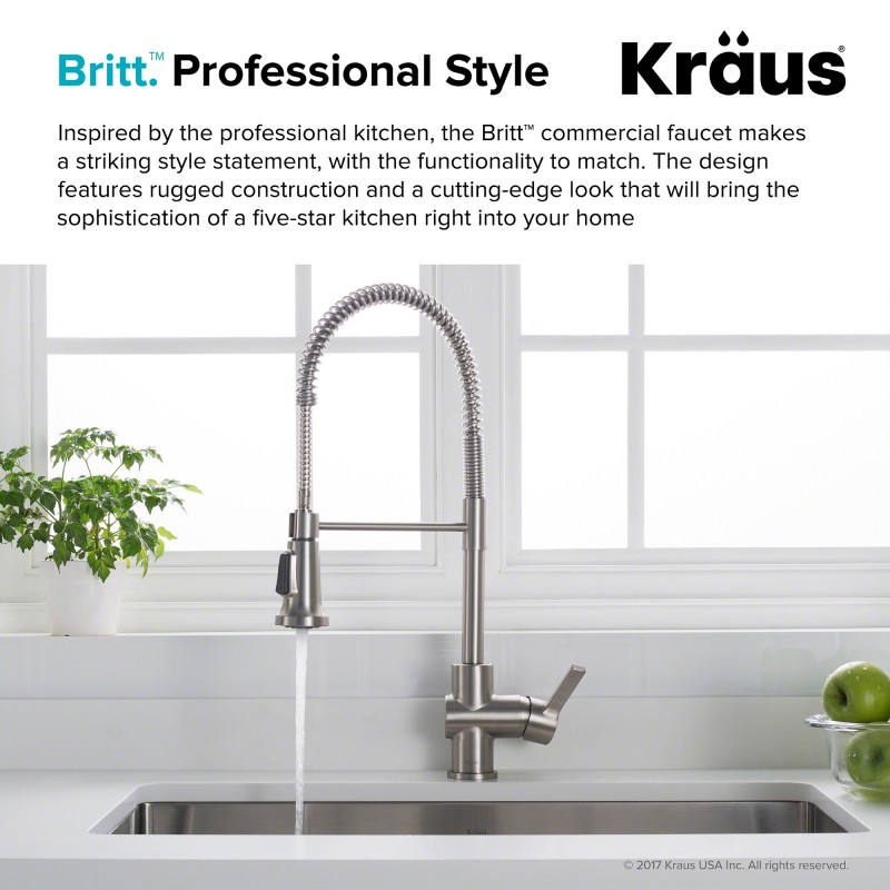 Britt™ Single Handle Commercial Kitchen Faucet with Dual Function Sprayhead in all-Brite™ Spot Free Stainless Steel Finish
