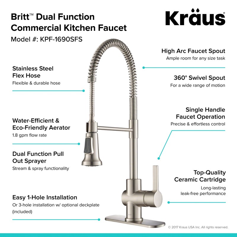 Britt™ Single Handle Commercial Kitchen Faucet with Deck Plate and Soap Dispenser in all-Brite™ Spot Free Stainless Steel Finish