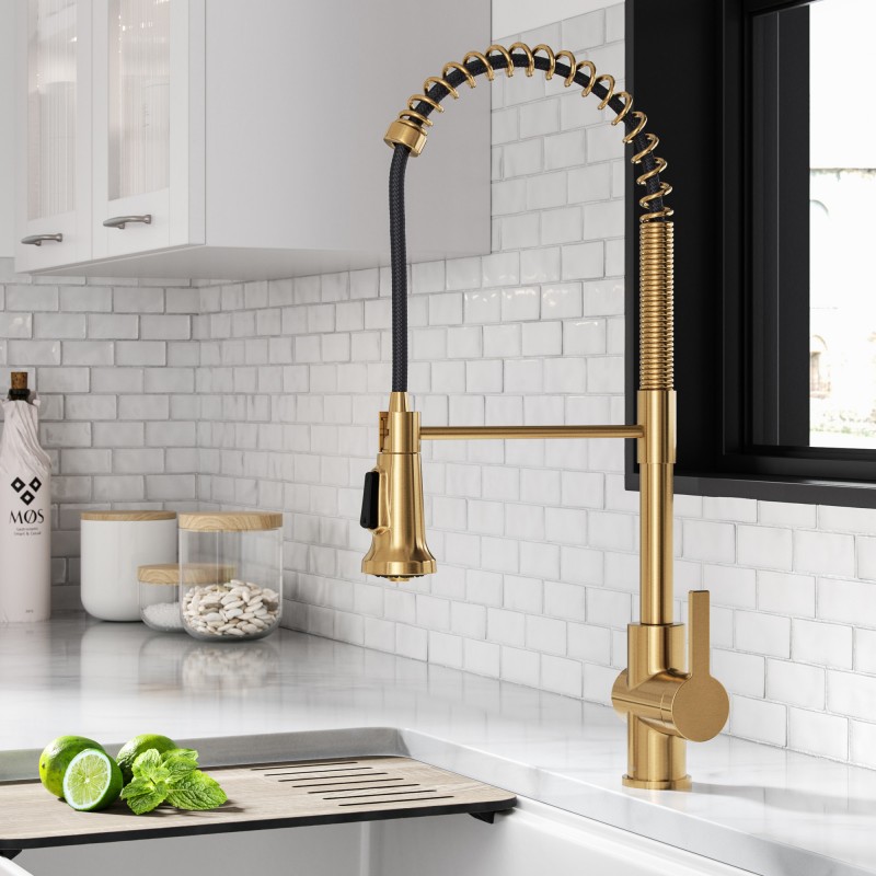 Britt™ Commercial Style Pull-Down Single Handle Kitchen Faucet in Brushed Brass