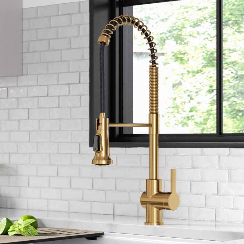 Britt™ Commercial Style Pull-Down Single Handle Kitchen Faucet in Brushed Brass