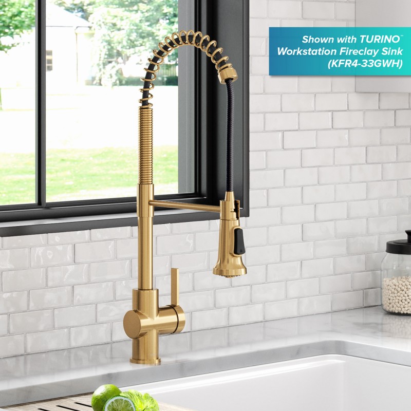 Britt™ Commercial Style Pull-Down Single Handle Kitchen Faucet in Brushed Brass