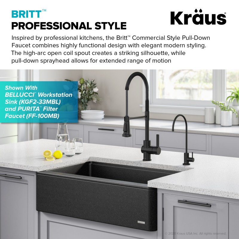 Britt™ Commercial Style Pull-Down Single Handle Kitchen Faucet in Matte Black