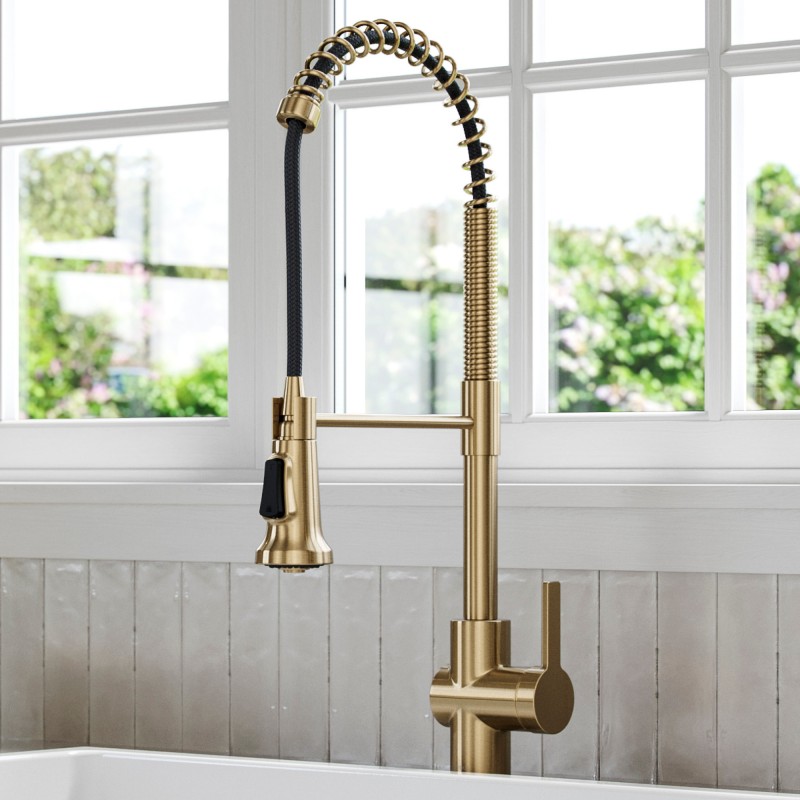 Britt™ Commercial Style Pull-Down Single Handle Kitchen Faucet in Spot Free Antique Champagne Bronze