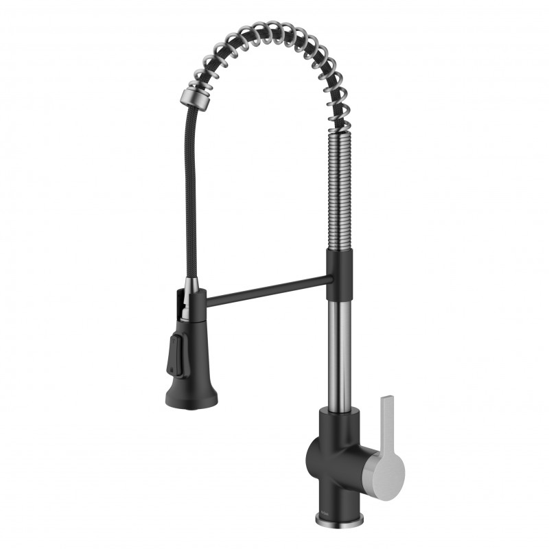 Britt™ Commercial Style Pull-Down Single Handle Kitchen Faucet in Spot-Free Stainless Steel/Matte Black