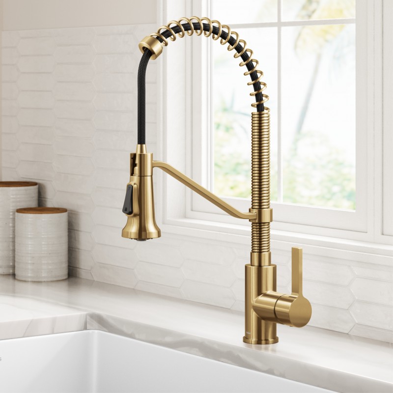Britt™ Commercial Style 2-Function Single Handle Pull Down Kitchen Faucet in Spot-Free Brushed Brass