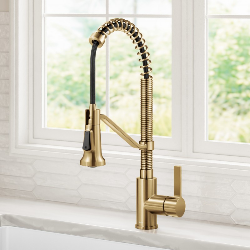 Britt™ Commercial Style 2-Function Single Handle Pull Down Kitchen Faucet in Spot-Free Brushed Brass