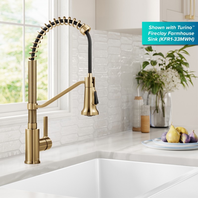 Britt™ Commercial Style 2-Function Single Handle Pull Down Kitchen Faucet in Spot-Free Brushed Brass