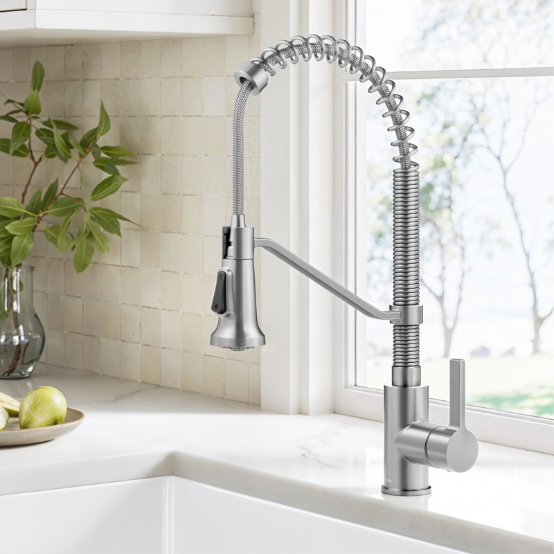 Britt™ Commercial Style 2-Function Single Handle Pull Down Kitchen Faucet in Spot-Free Stainless Steel