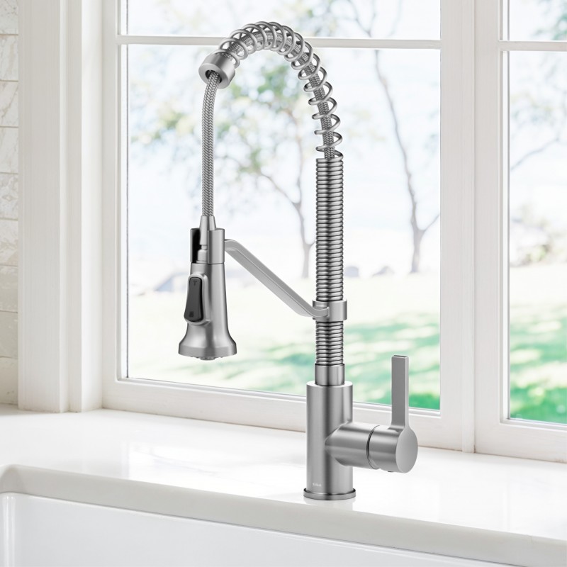 Britt™ Commercial Style 2-Function Single Handle Pull Down Kitchen Faucet in Spot-Free Stainless Steel