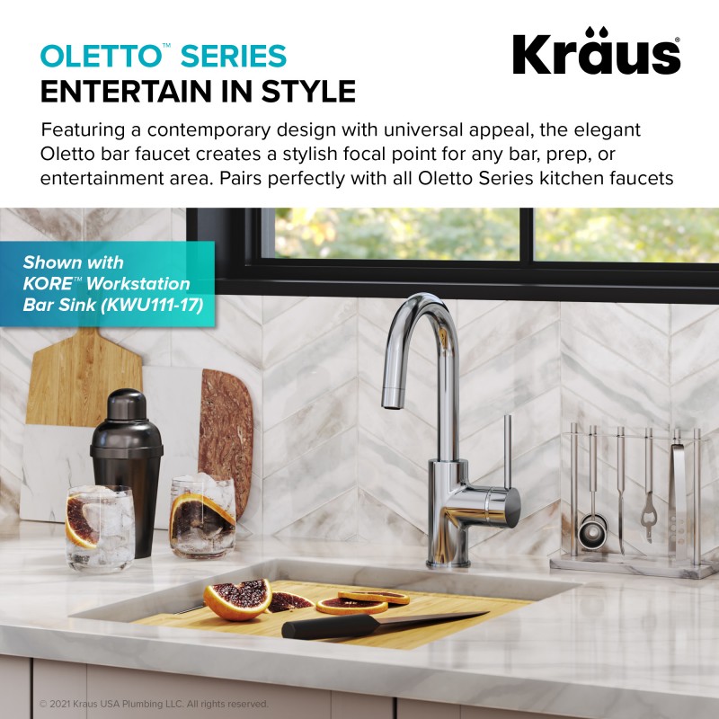 Oletto™ Single Handle Kitchen Bar Faucet in Chrome Finish