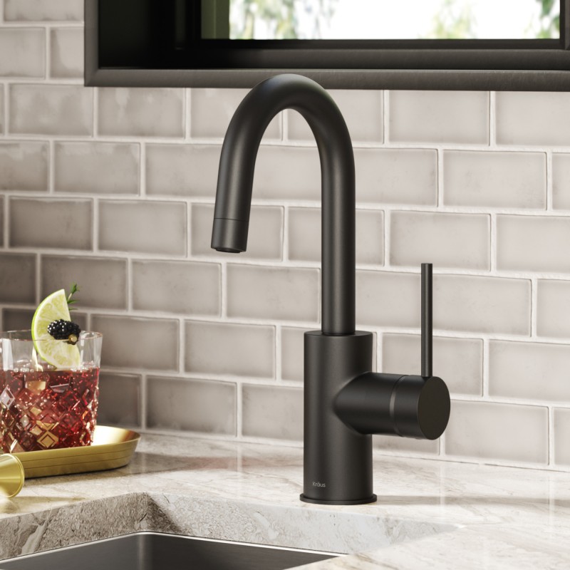 Oletto™ Single Handle Kitchen Bar Faucet with QuickDock Top Mount Installation Assembly in Matte Black