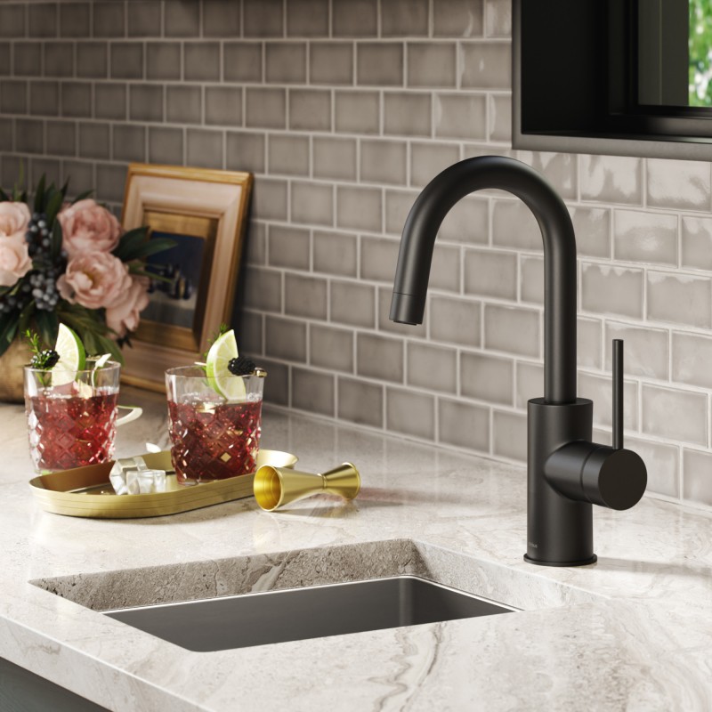 Oletto™ Single Handle Kitchen Bar Faucet with QuickDock Top Mount Installation Assembly in Matte Black