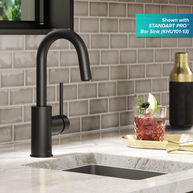 Oletto™ Single Handle Kitchen Bar Faucet with QuickDock Top Mount Installation Assembly in Matte Black
