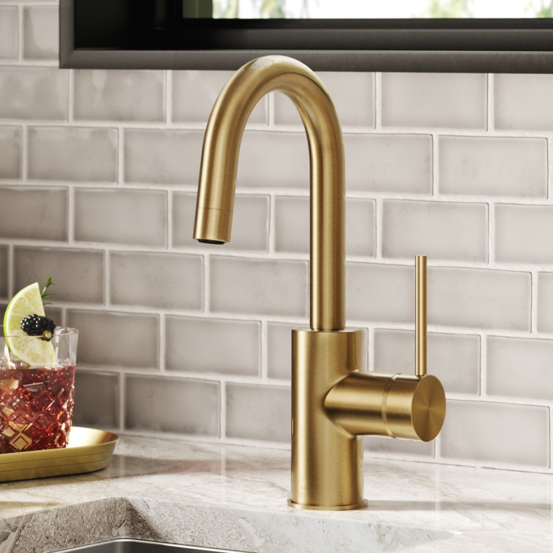Oletto™ Single Handle Kitchen Bar Faucet with QuickDock Top Mount Installation Assembly in Spot Free Antique Champagne Bronze