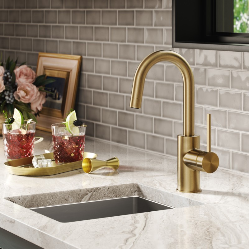 Oletto™ Single Handle Kitchen Bar Faucet with QuickDock Top Mount Installation Assembly in Spot Free Antique Champagne Bronze