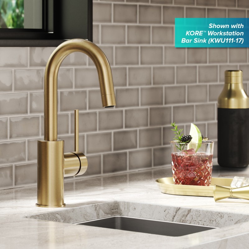Oletto™ Single Handle Kitchen Bar Faucet with QuickDock Top Mount Installation Assembly in Spot Free Antique Champagne Bronze