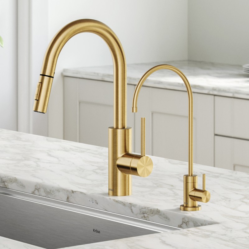 Oletto™ Pull-Down Kitchen Faucet and Purita™ Water Filter Faucet Combo in Brushed Brass