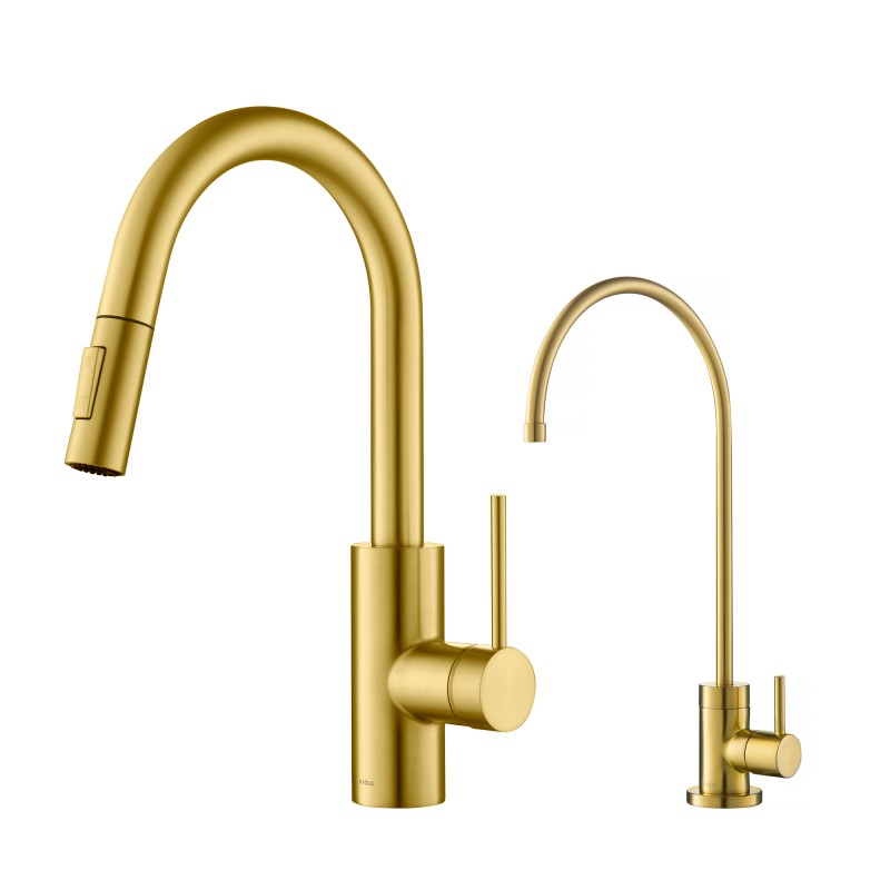 Oletto™ Pull-Down Kitchen Faucet and Purita™ Water Filter Faucet Combo in Brushed Brass