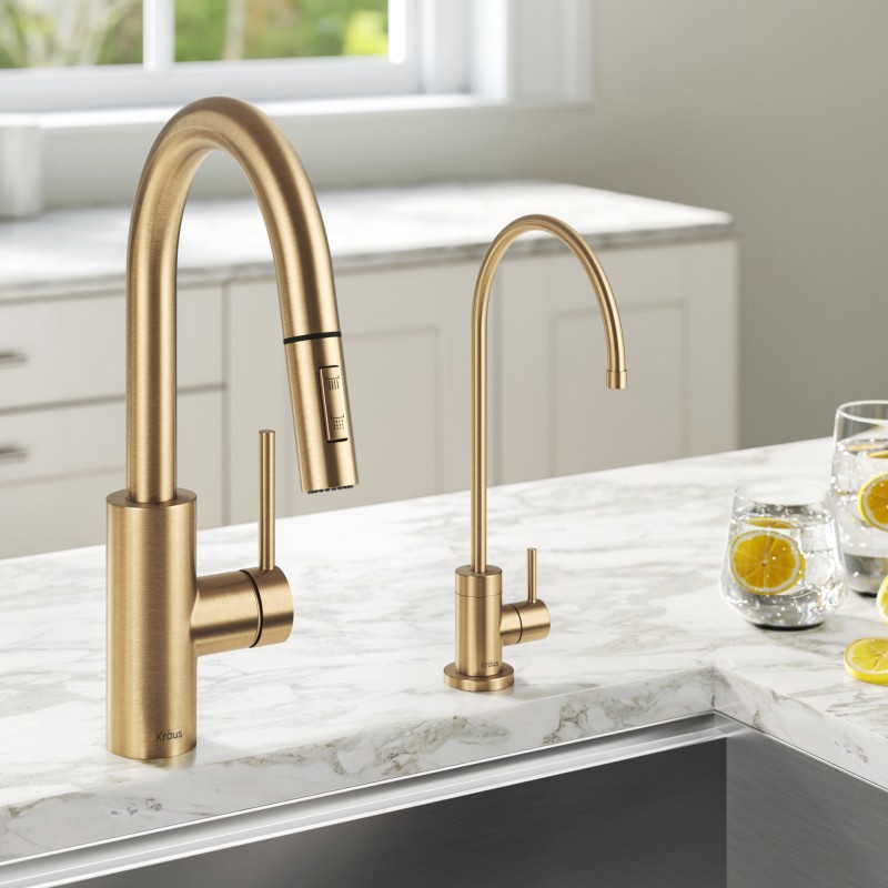 Oletto™ Pull-Down Kitchen Faucet and Purita™ Water Filter Faucet Combo in Brushed Brass