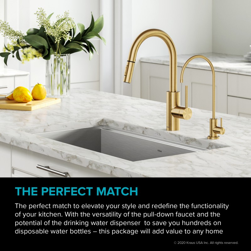 Oletto™ Pull-Down Kitchen Faucet and Purita™ Water Filter Faucet Combo in Brushed Brass